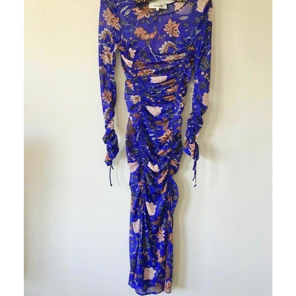DIANE VON FURSTENBERG Canton Electric Blue Floral Ruched Midi 2pc Dress - Picture 7 of 12